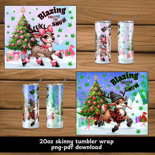 Blazing Through the Snow Tumbler Wrap | Marijuana Holiday Designs - Crafty Harvest Designs