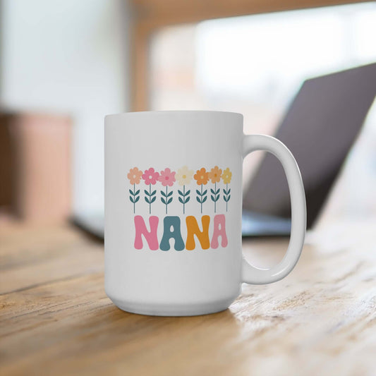 Nana Floral White Ceramic Mug | 15oz Nana Coffee Cup