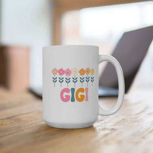 Gigi Floral White Ceramic Mug | 15oz Gigi Coffee Cup