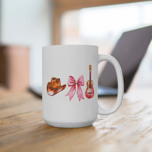 Western Country 15oz White Ceramic Mug | Cowgirl Coffee Cup