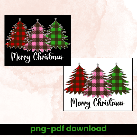 Buffalo Plaid Christmas Trees | Merry Christmas Digital Design PNG - Crafty Harvest Designs