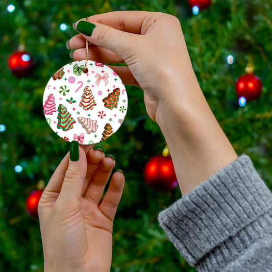 Christmas Tree Cakes and Bows, Ceramic Ornament - Crafty Harvest Designs