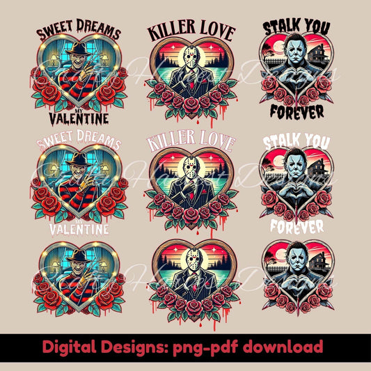 Horror Valentine Digital Design Bundle – Killer Love, Stalk You Forever, Sweet Dreams My Valentine - Crafty Harvest Designs