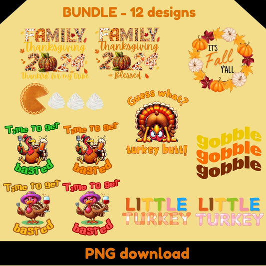 Thanksgiving T-shirt Bundle | 12 Cute & Funny Designs PNG Download - Crafty Harvest Designs