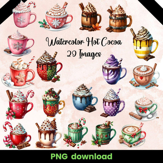 Watercolor hot chocolate mug sublimation Bundle - Crafty Harvest Designs