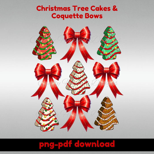Christmas Tree Cake Coquette Bow PNG | Cute Christmas Design Download - Crafty Harvest Designs