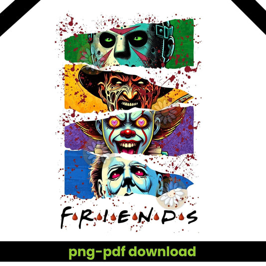 Friends Horror Movie Characters T-Shirt Design | Jason, Freddy, Pennywise PNG - Crafty Harvest Designs