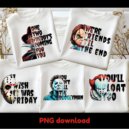 Horror Character T-Shirt Designs | 5 PNG Sublimation Files - Crafty Harvest Designs