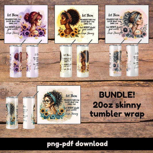 “Let Them” Tumbler Wrap Bundle - 4 Designs for 20oz Skinny Tumblers | PNG-PDF Download - Crafty Harvest Designs