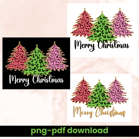 Leopard Print Christmas Trees | Glittery Holiday Design PNG - Crafty Harvest Designs