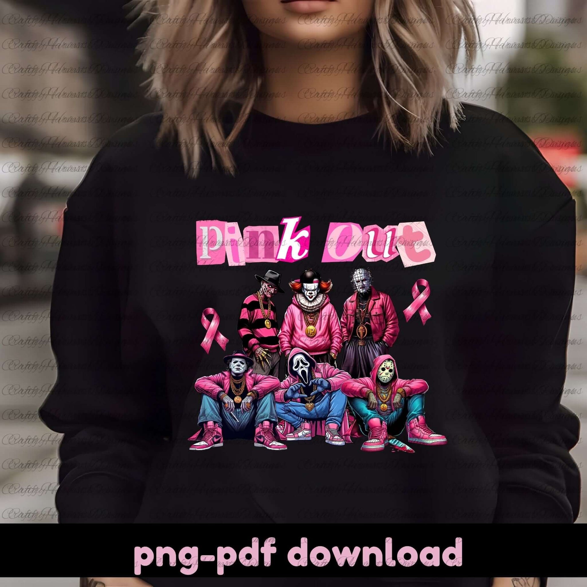 Black sweatshirt with colorful graphic design and text on a blurred background