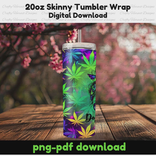 Rotating outdoor tumbler mockup featuring Dopest Mom wrap in bold psychedelic cannabis design
