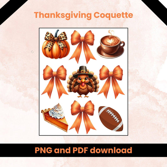 Thanksgiving Coquette PNG | Cute Pumpkin, Turkey & Football Design - Crafty Harvest Designs