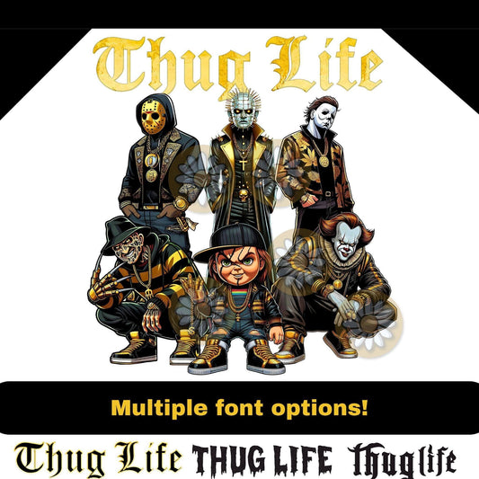 Thug Life Black & Gold with Pinhead PNG | Horror Movie Design - Crafty Harvest Designs