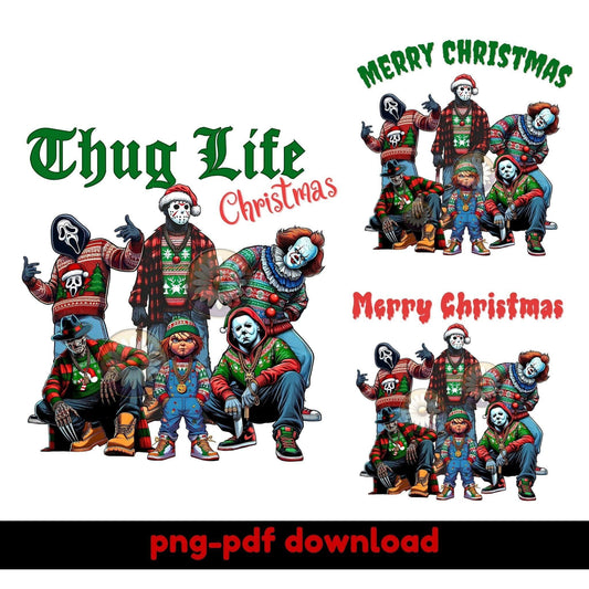 Thug Life Ugly Sweater Christmas PNG | Horror Movie Characters Design - Crafty Harvest Designs