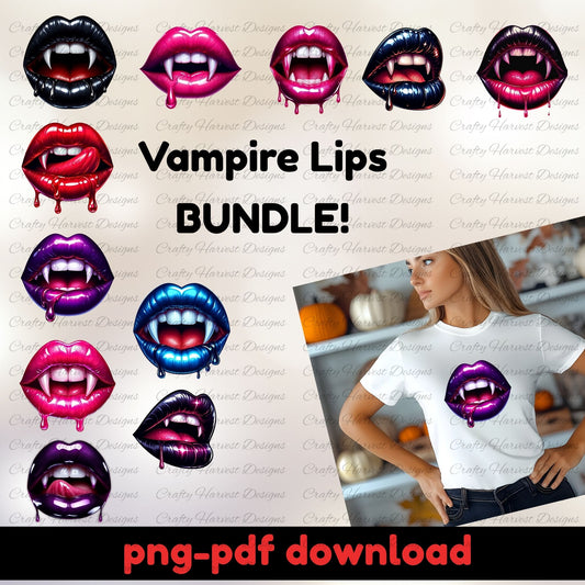 Glossy Vampire Lips Bundle | 10 Halloween Sublimation PNG Designs”