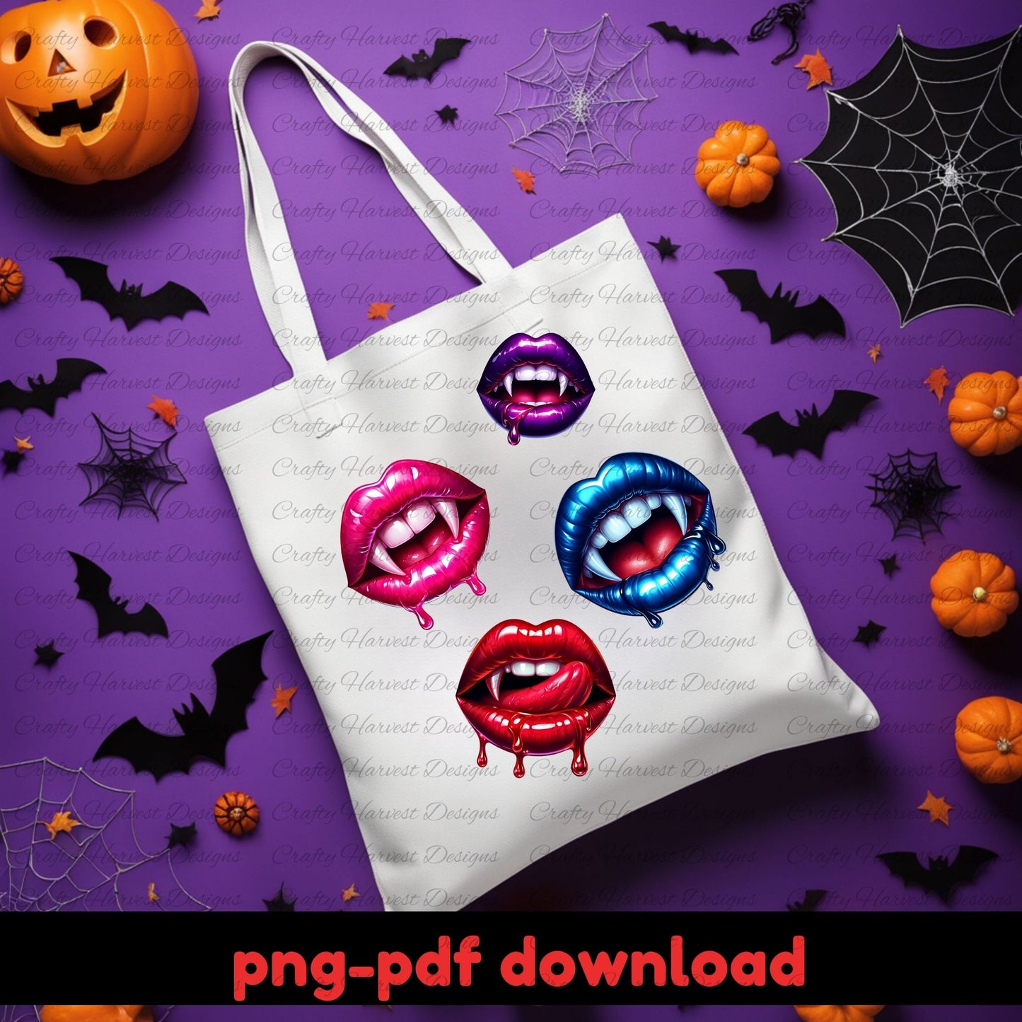 Glossy Vampire Lips Bundle | 10 Halloween Sublimation PNG Designs”
