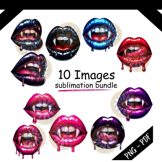 Glossy Vampire Lips Bundle | 10 Halloween Sublimation PNG Designs” - Crafty Harvest Designs