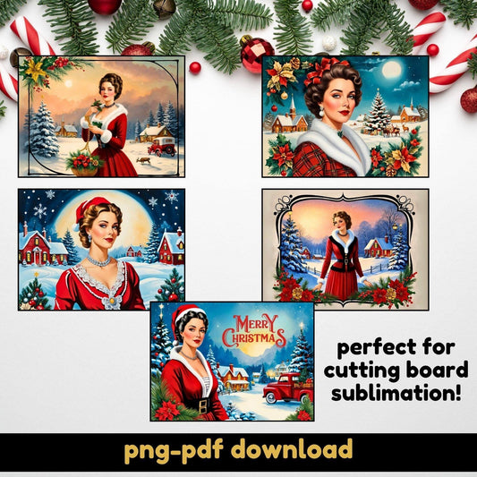 Vintage Christmas Digital Designs, sublimation cutting board designs, decoupage printable, png download - Crafty Harvest Designs